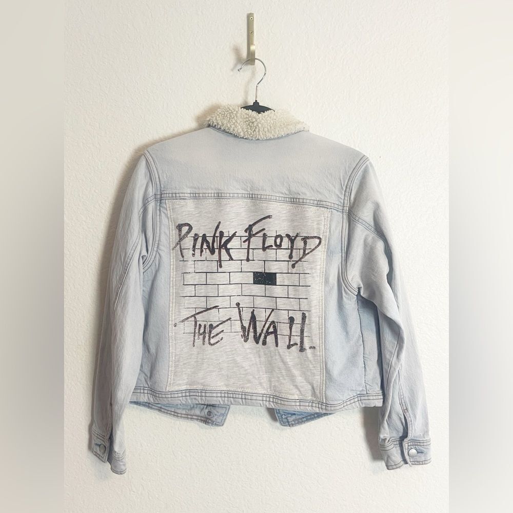 Pink Floyd & Red Hot Chili distressed upcycle trucker jean jacket ONE OF A KIND